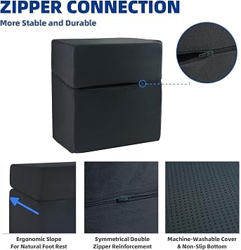 Adjustable Foot Rest for Under Desk At Work - 3-in-1 Ergonomic Foot Stool with Zipper Connection, 6.3/11.8/16 Height Adjustable for Office, Home & Gaming (Black)
