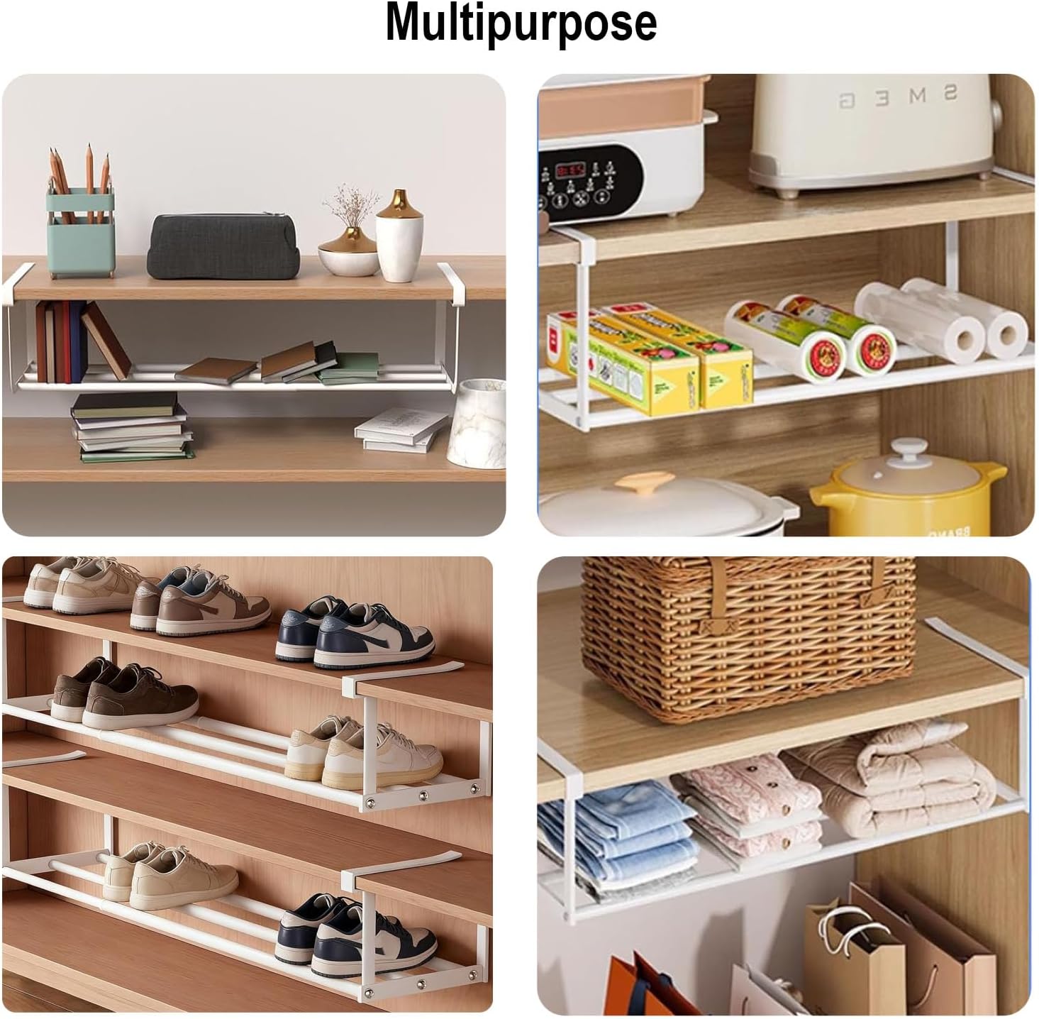 Hanging Shoe Organizer for Shoe Cabinet, Expandable Shoe Rack 15.7“-27.5“, Under Shelf Storage for Closet, Retractable Space Saving Rack for Pantry Laundry Room (2 Pack)