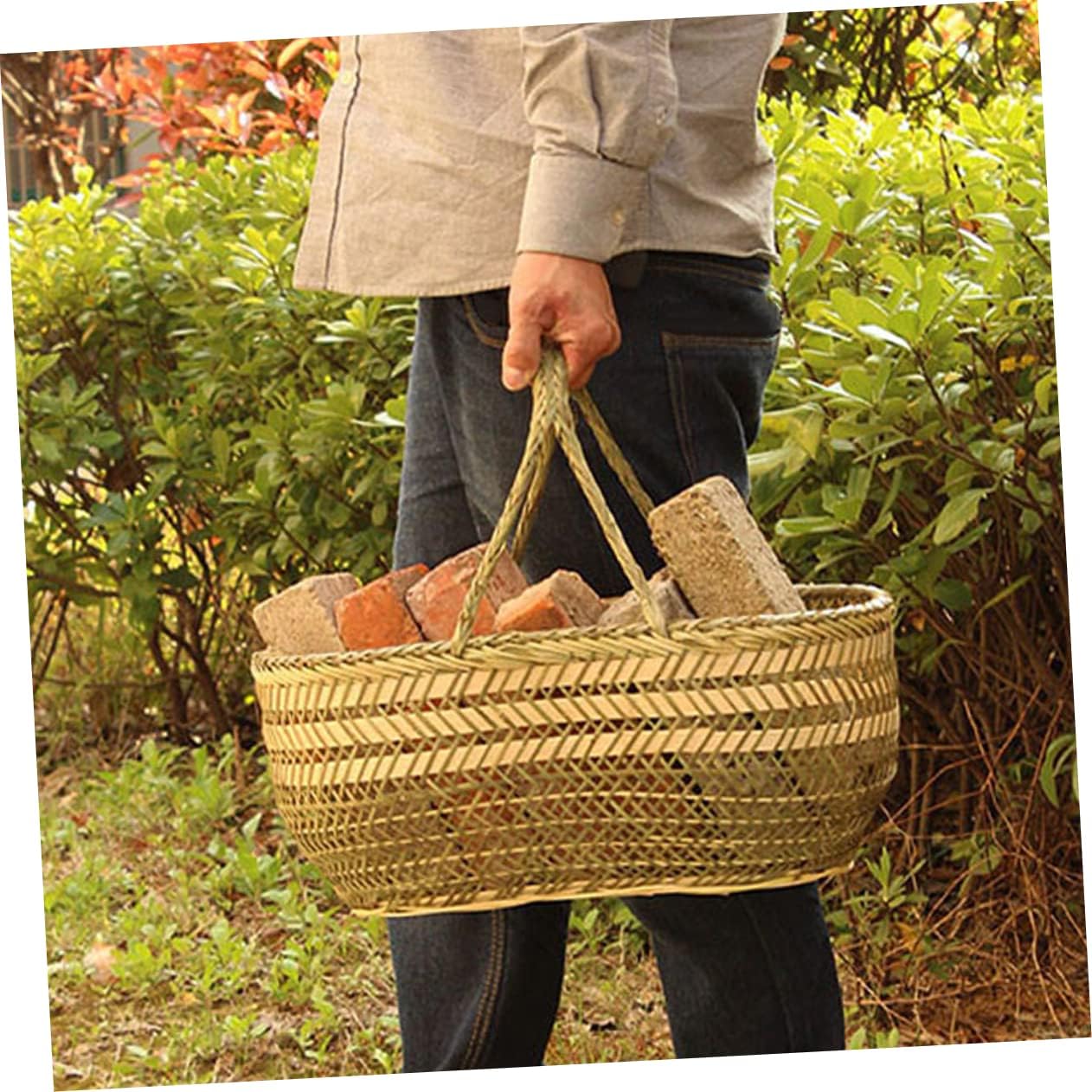 GARVALON Multi Function Handled Basket Lightweight Egg and Vegetables Holder for Kitchen Storage and Home Decoration Smooth Surface Woven Shopping Basket with Random Color Random Color