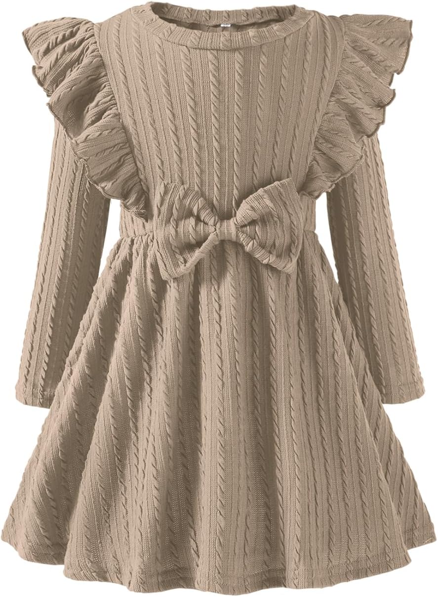 Toddler Girl Christmas Dress Baby Sweater Dresses Ruffle Ribbed Knit Long Sleeve A-Line Swing Fall Winter