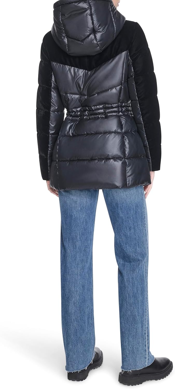 Andrew Marc Women's Hooded Velvet Trimmed Insulated Cold Weather Puffer Jacket - Image 4
