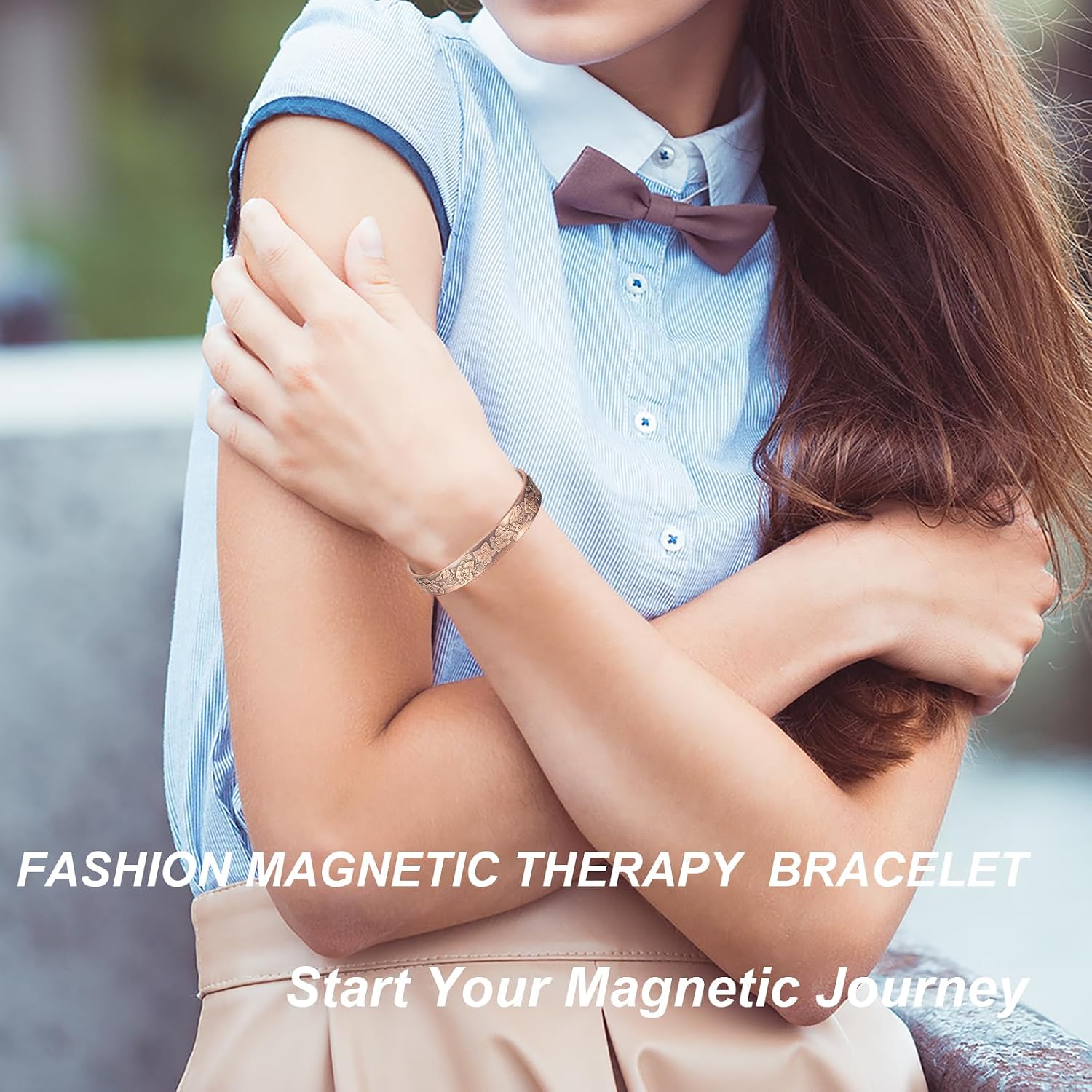 Copper Magnetic Bracelet for Women for Arthritis, 99% Pure Copper Retro Style Flowers Adjustable Bracelet, Copper Jewelry (2049)