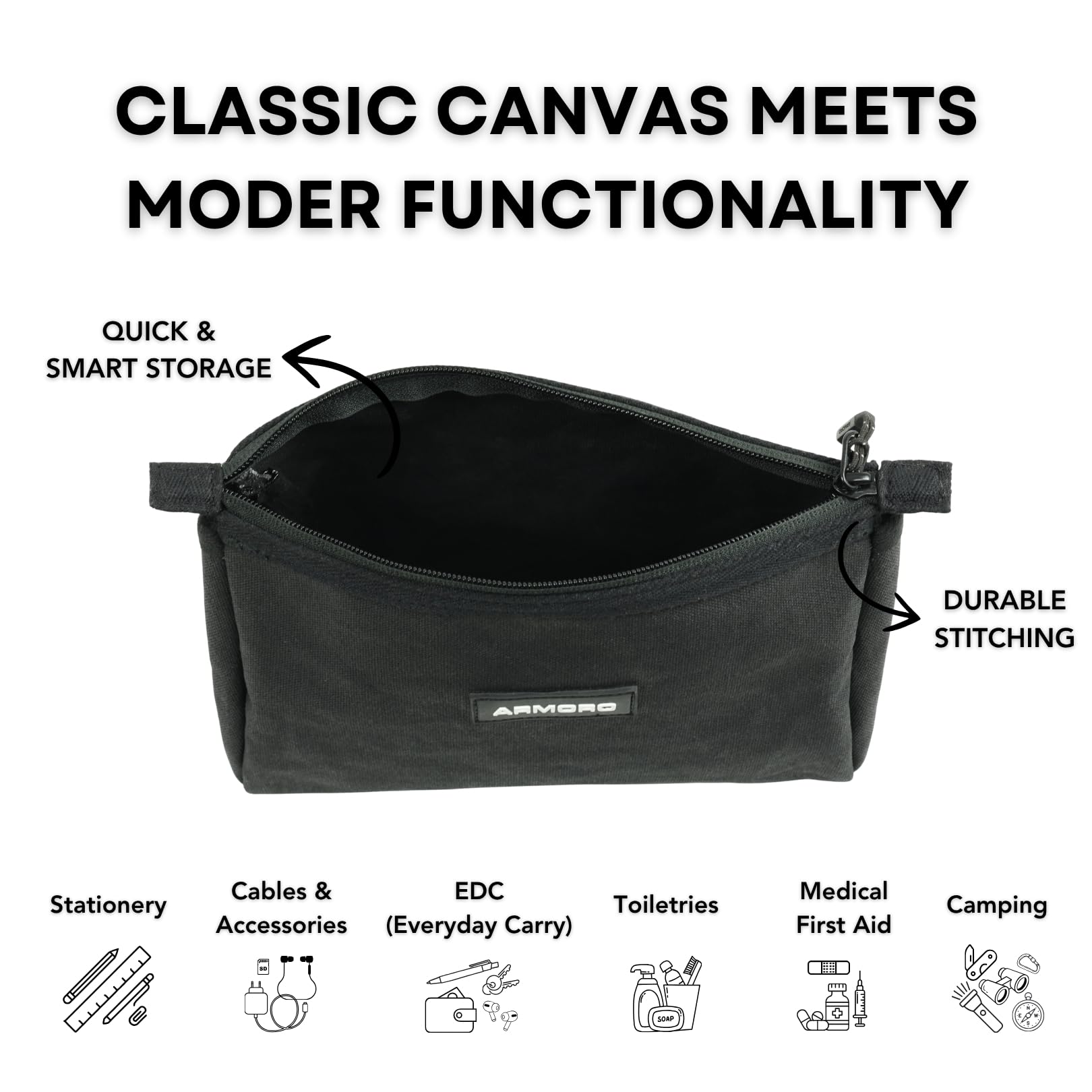 ARMORO Easy Pouch - Durable Canvas Organizer with YKK Zipper, Compact Pouch for Gadgets, Cables, and Personal Items (Sand) 3