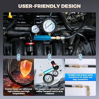 Diesel Compression Tester Kit 47pcs Petrol & Diesel Engine Compression Tester Small Engine Cylinder Leak Down Tester with Compression Gauge, Leak Detector, Gloves, for HDI/TDCi/Pumpe Duse Engine