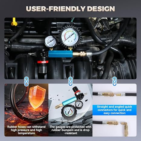 Diesel Compression Tester Kit 47pcs Petrol & Diesel Engine Compression Tester Small Engine Cylinder Leak Down Tester with Compression Gauge, Leak Detector, Gloves, for HDI/TDCi/Pumpe Duse Engine