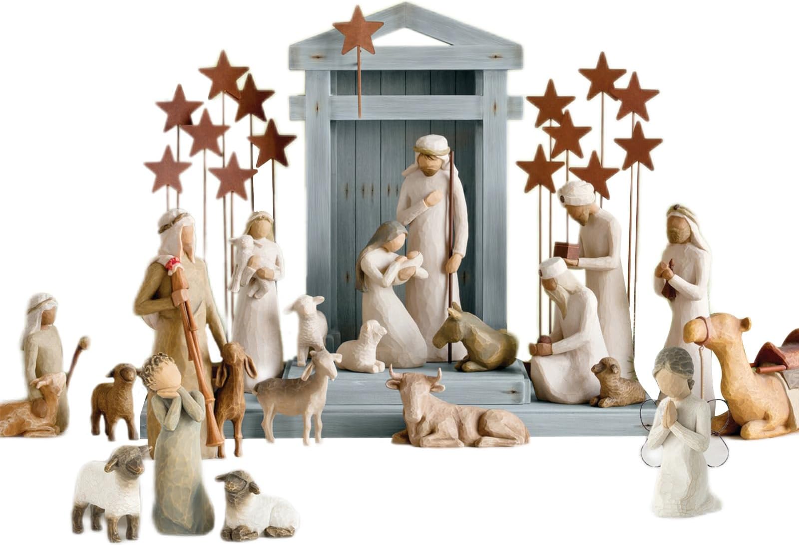 Willow Tree Presepe Deluxe Set 7 Pezzi: Figure Natività Scolpite E Dipinte A Mano Con Creche In Legno - 4