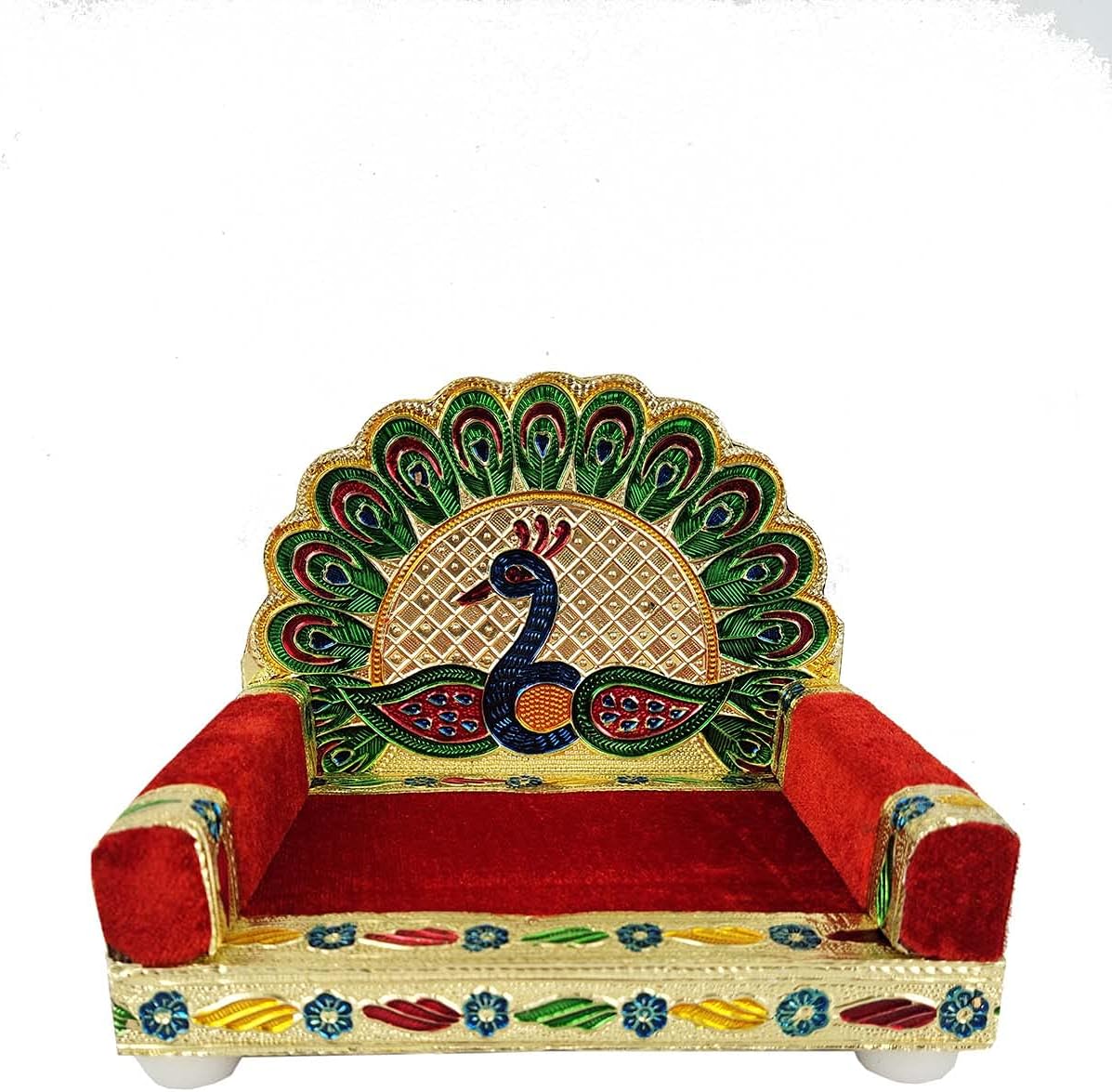 Jitesh Handicrafts Beautiful Wooden Velvet Peacock Singhasan No. 3 for Home and Office Temple Decoration (16.5x12.5x13.5 cm)