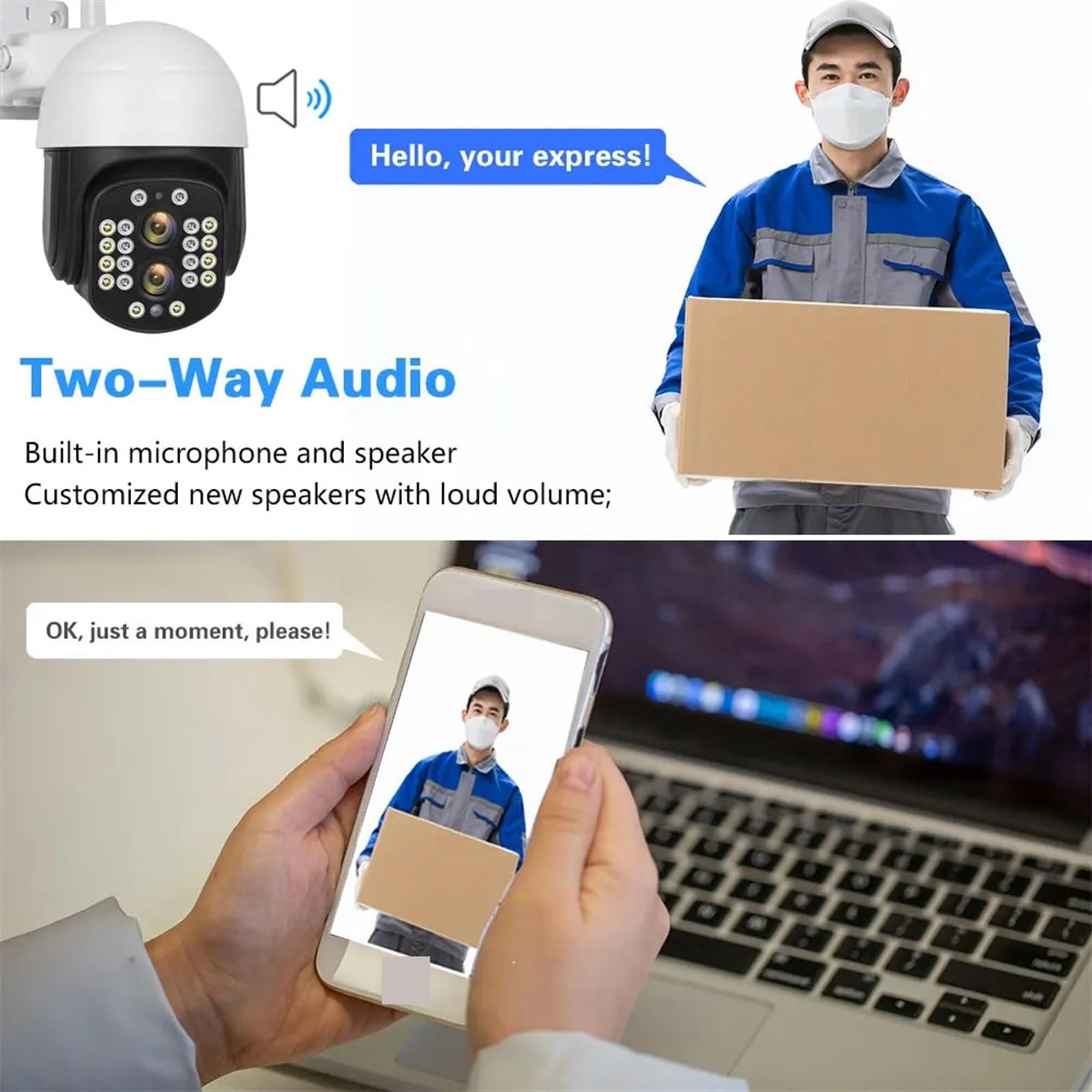 Caméra de sécurité, Caméra IP extérieure 4K 8MP avec Zoom Optique 10X Surveillance à Double Objectif caméra de Surveillance sécurité vidéo CCTV 4MP(8MP Add 32G Card)