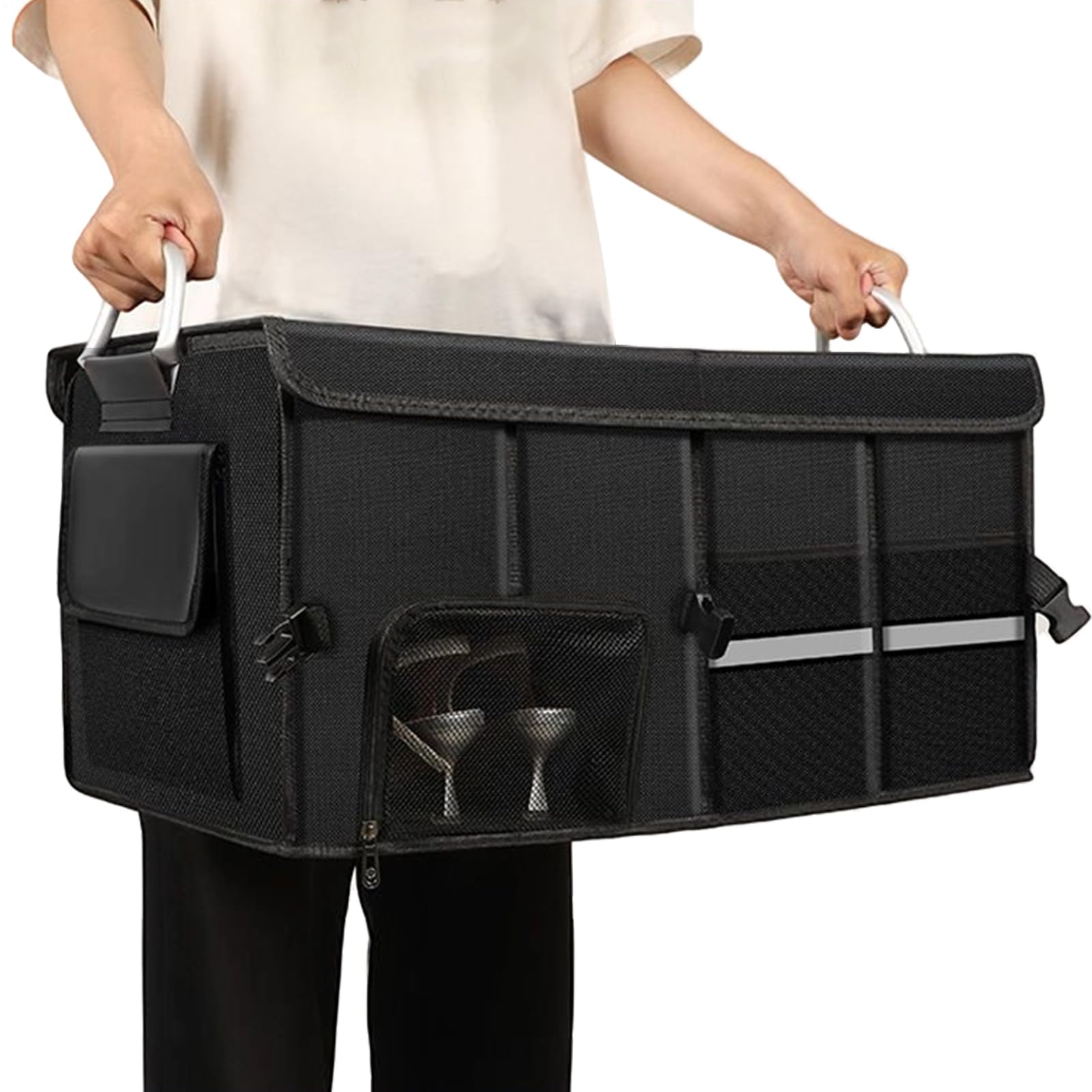 Organizzatore Bagagliaio SUV Con Maniglie Grande Capienza Portatile | Organizzatore Per Carico SUV Per Veicoli, Viaggi, Campeggio, Picnic, Famiglia, Attività E Snack Quotid