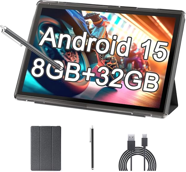 10 Inch Tablet Android 15 Tablets With Case Stylus 8GB RAM 32GB ROM Support 1TB Expand, 6000mah Battery 10 IN Android Ta