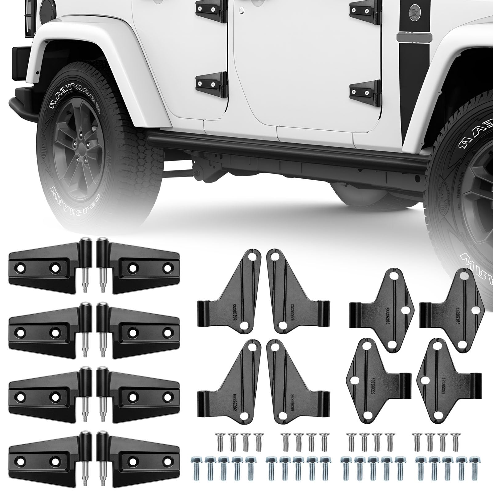 55395386AB 4 Door Hinge Assembly Kits Compatible with 2007-2018 Jeep JK Jeep Wrangler Inside and Outside, 16PCS with 16bolt Replaces# 55395386, 55395387, 55395385, 55395384