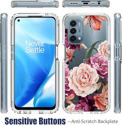 Miniatura 5 de Funda para OnePlus Nord N200 5G, DE2117 con protector de pantalla de vidrio templado, cuerpo completo, diseño floral, a prueba de golpes, funda