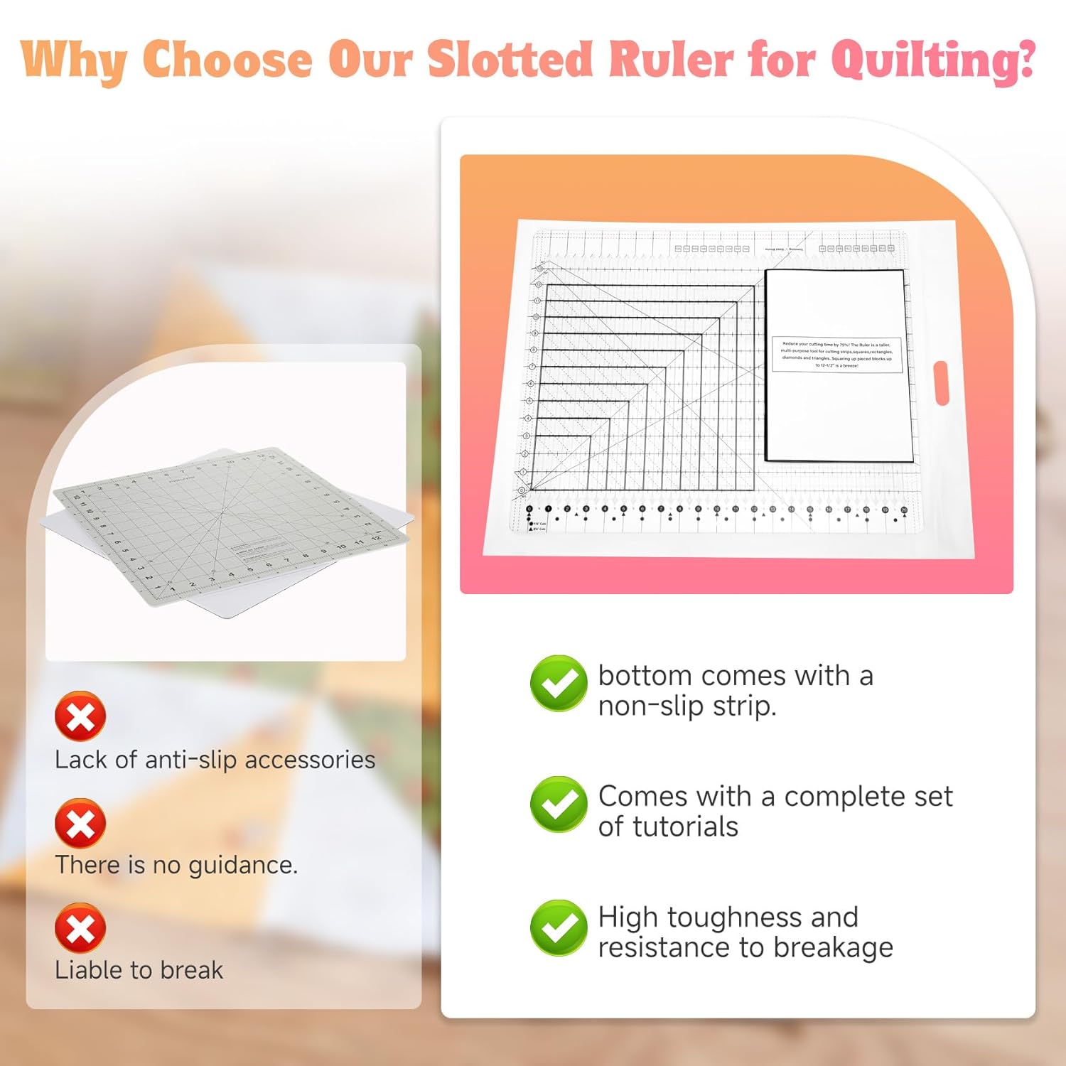 Stripology Ruler for Quilting, XL-Slotted Ruler for Quilting -17-3/4 x 22, Oversized Non-Slip Design, Made with High-Clarity, Durable Acrylic, 5 in 1 Quilt Cutting Template