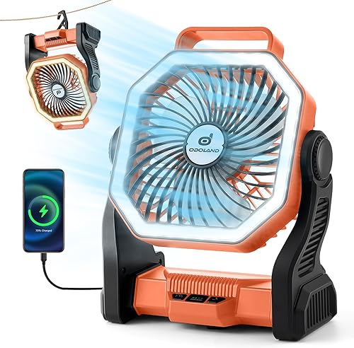 Miniatura 9 de Odoland Rechargeable Camping Fan, 20000mAh Battery Fans with LED Lantern for Tent Car Beach Storm, Portable Light Desk Cooling Fan for Picnic Power