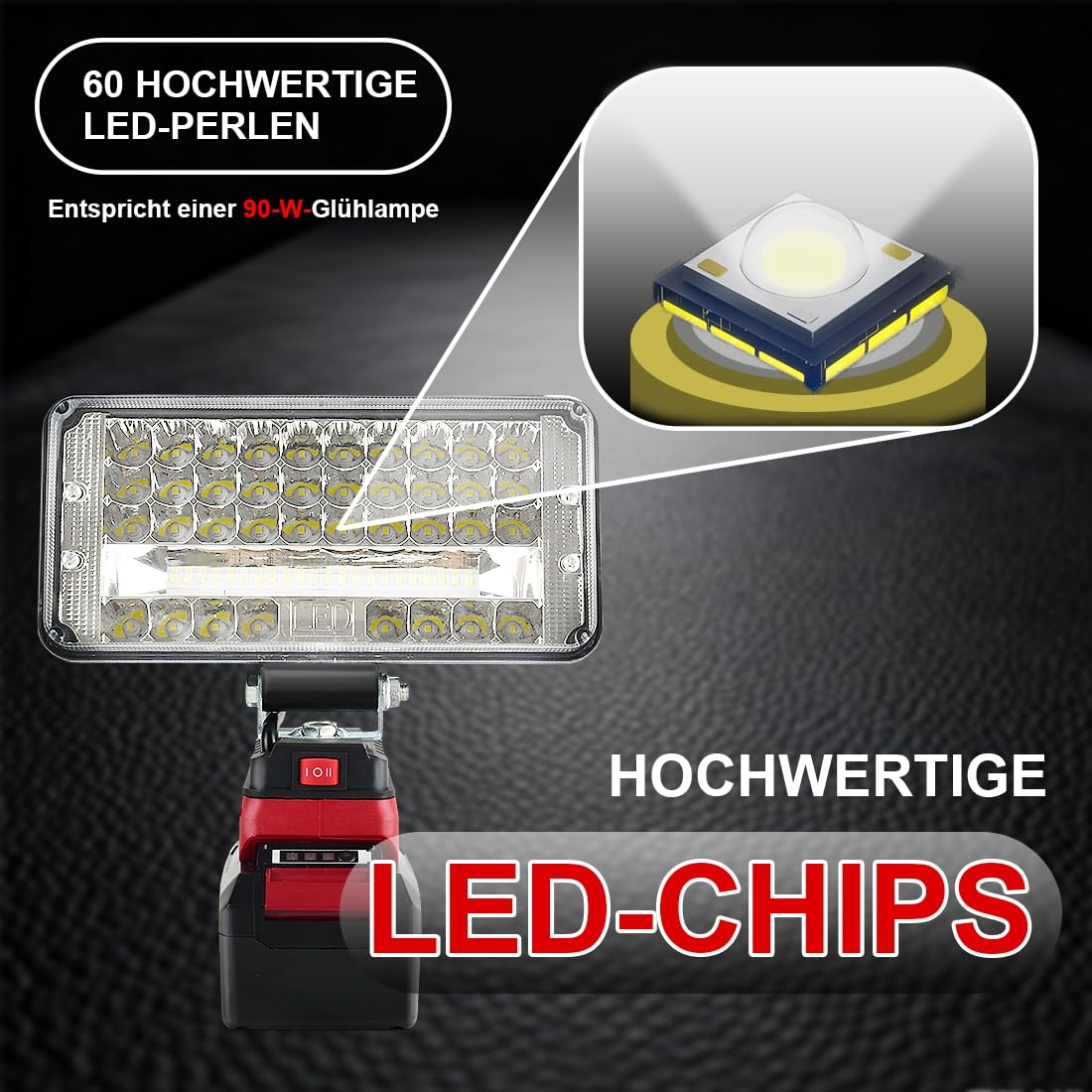 Akku Lampe Kompatibel mit Einhell 18V Batterie 90W Kabellose Led Arbeitsleuchte 7500LM Tragbares Flutlichter 2 Helligkeitseinstellungen Baustellen Lampe mit 2 USB-Aufladung (kein Akku)