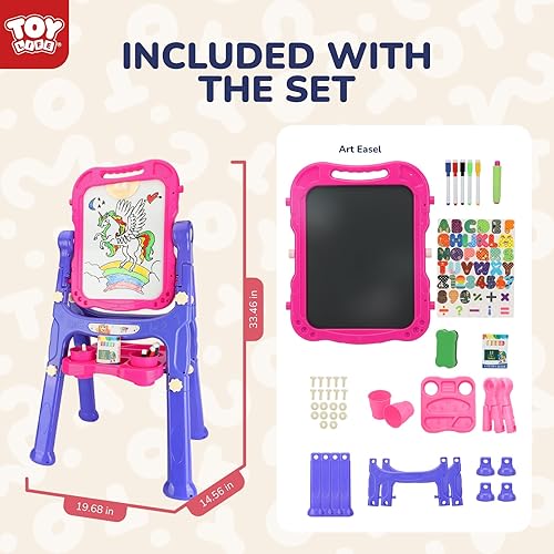 Miniatura 3 de STEAM Life Caballete para niños, caballete de arte para niños pequeños  4 en 1 tablero magnético grande de doble cara, caballete de pizarra para