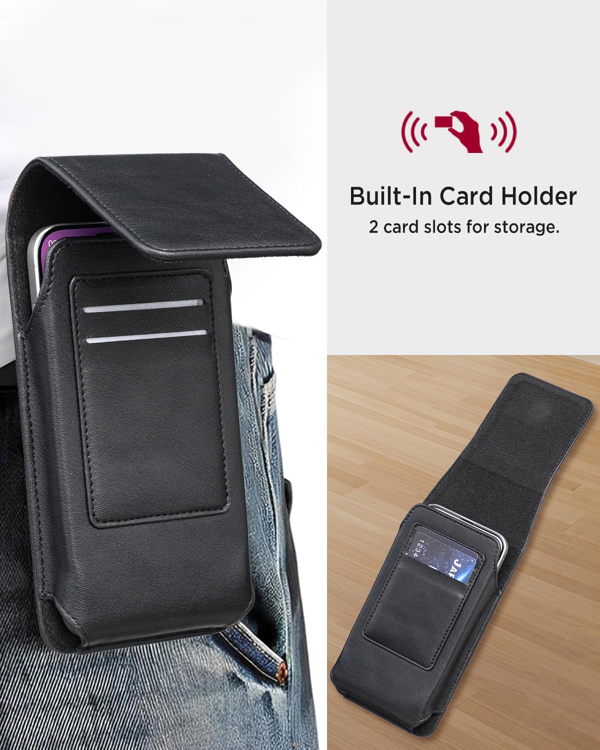 Miimall Étui de Ceinture en Cuir PU pour iPhone 17/16/15/14 Pro Max, Samsung Galaxy S26/S25/S24/S23 Ultra/Plus, [2 Emplacements pour Cartes][Fermeture Magnétique], Femme et Homme, Noir