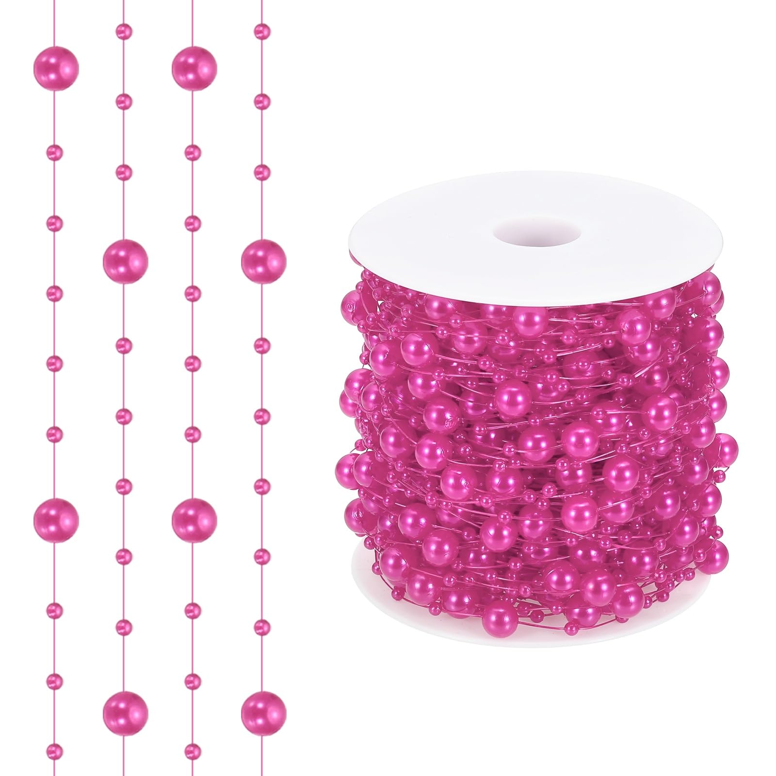 sourcing map 98 Feet Artificial Pearl String, Faux Pearl Beads Fishing Line String Beads Chain Vases Filler for Floating Candle Wedding Centerpiece Party Decoration, Rose Red