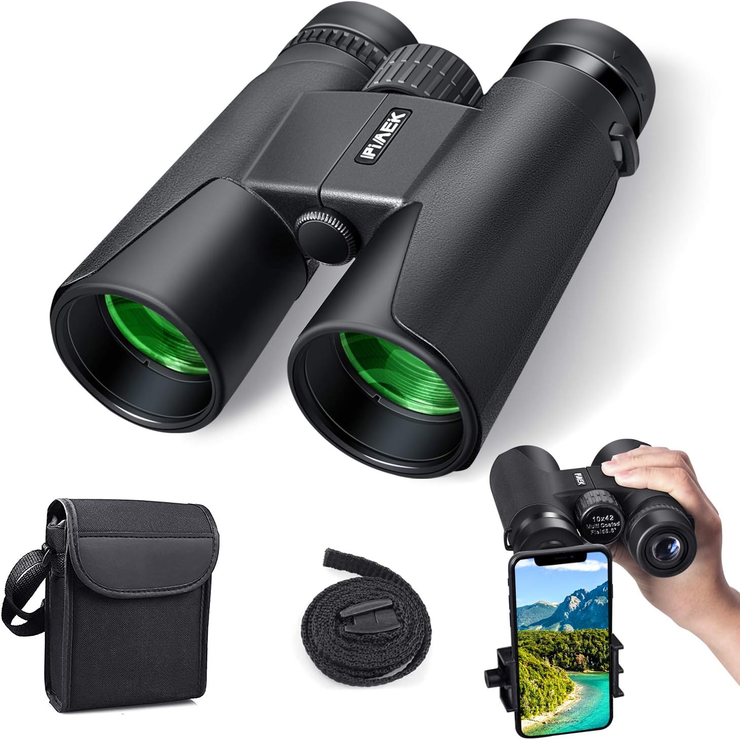 Binoculars, 10x42 Compact HD Professional Binoculars for Adult with Smart Phone Mount for Bird Watching, Camping, Hiking-BAK4 Prism FMC Lens