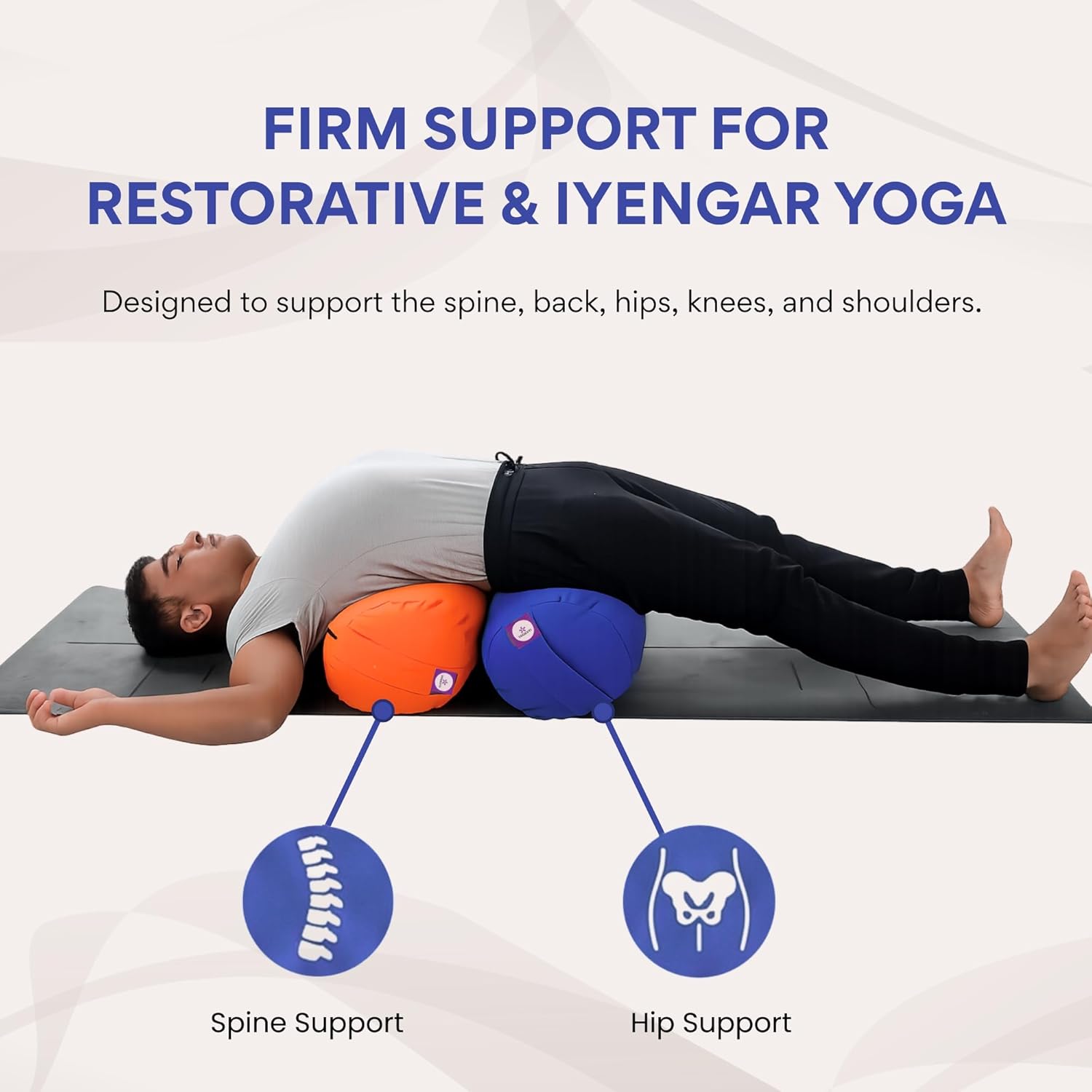 Yogikuti Iyengar Yoga Bolster for Restorative Yoga and Meditation – Lightweight Cotton Support Pillow with Handle for Easy Carry, Versatile for Pose Modification, Balance, Back Relief, and Relaxation