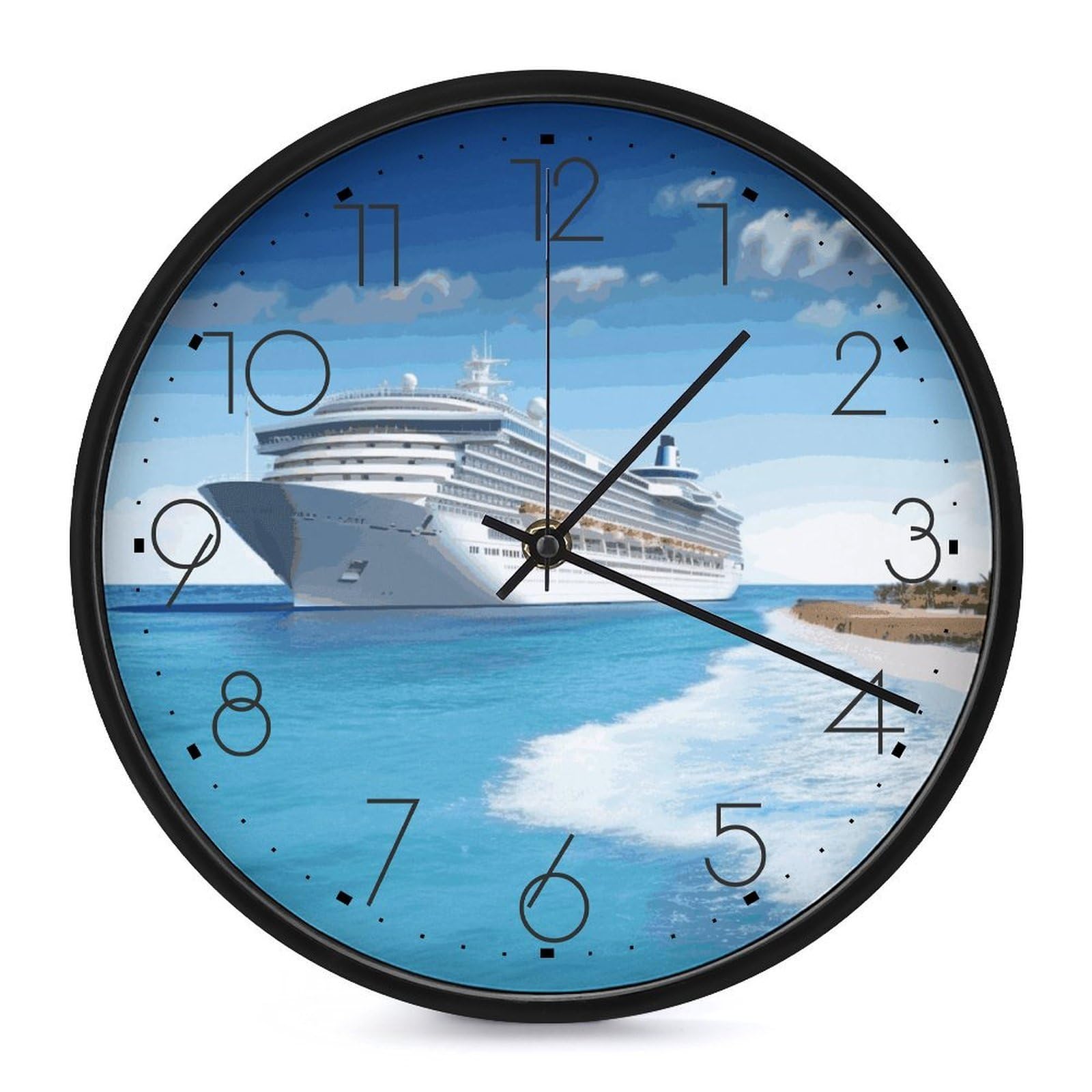 Adfgyerh Black-Style Seaside Cruise Ship Clock，9.8 Inch Battery Operated Wall Clock Classic Simple, Decorative Wall Clock.analog Clock For Kitchen Office Bathroom Bedroom.