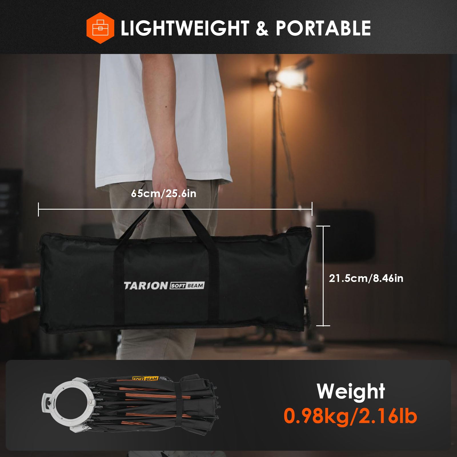 TARION Paraboliczny uchwyt Softbox Bowens: 60 cm Parabolic Softbox Quick Release z dyfuzorem/kratką/torba do studia fotograficznego wideo COB światło Live Streamen (60 cm)