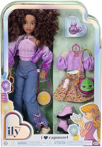 Miniatura 6 de Disney ily 4EVER Dolls Rapunzel de 11.5 pulgadas de alto con 13 puntos de articulación, dos trajes completos para mezclar y combinar y anillo de