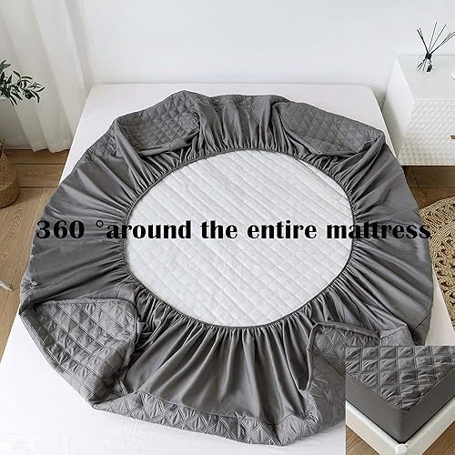Miniatura 8 de ARYURBU Funda protectora de colchón impermeable de tamaño individual, color negro, funda acolchada con bolsillo profundo, para niños, adultos,