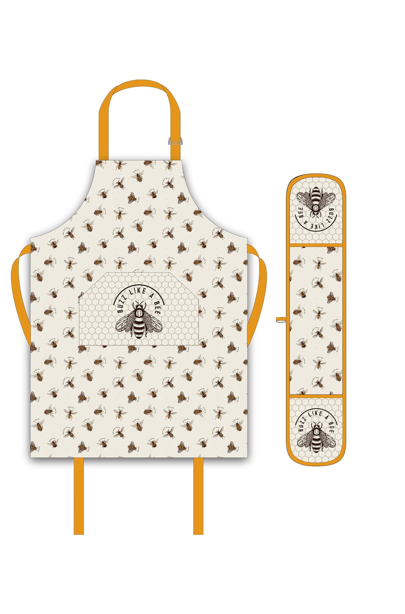 Sixsigma Sports Men's Apron And Double Oven Gloves Set Novelty Cooking Chefs Apron With Double Oven Gloves - Quick Dry Kitchen Cotton Aprons For Cooking, Baking & Bbq Grill - Perfect Mothers Day Gifts For Baking Lovers (Bumble Bees)