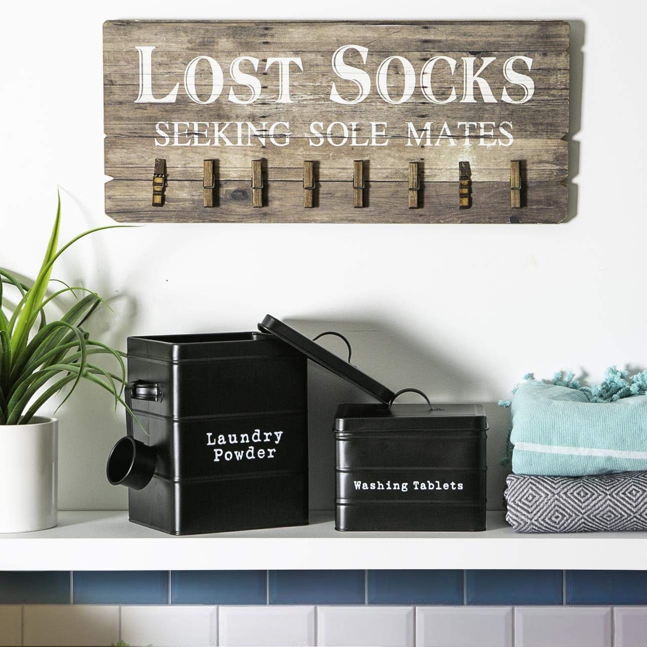 Harbour Housewares 3 x Utilitaire Métal Vintage - Salle de Stockage Bidons Style Industriel Tins - cm - Noir