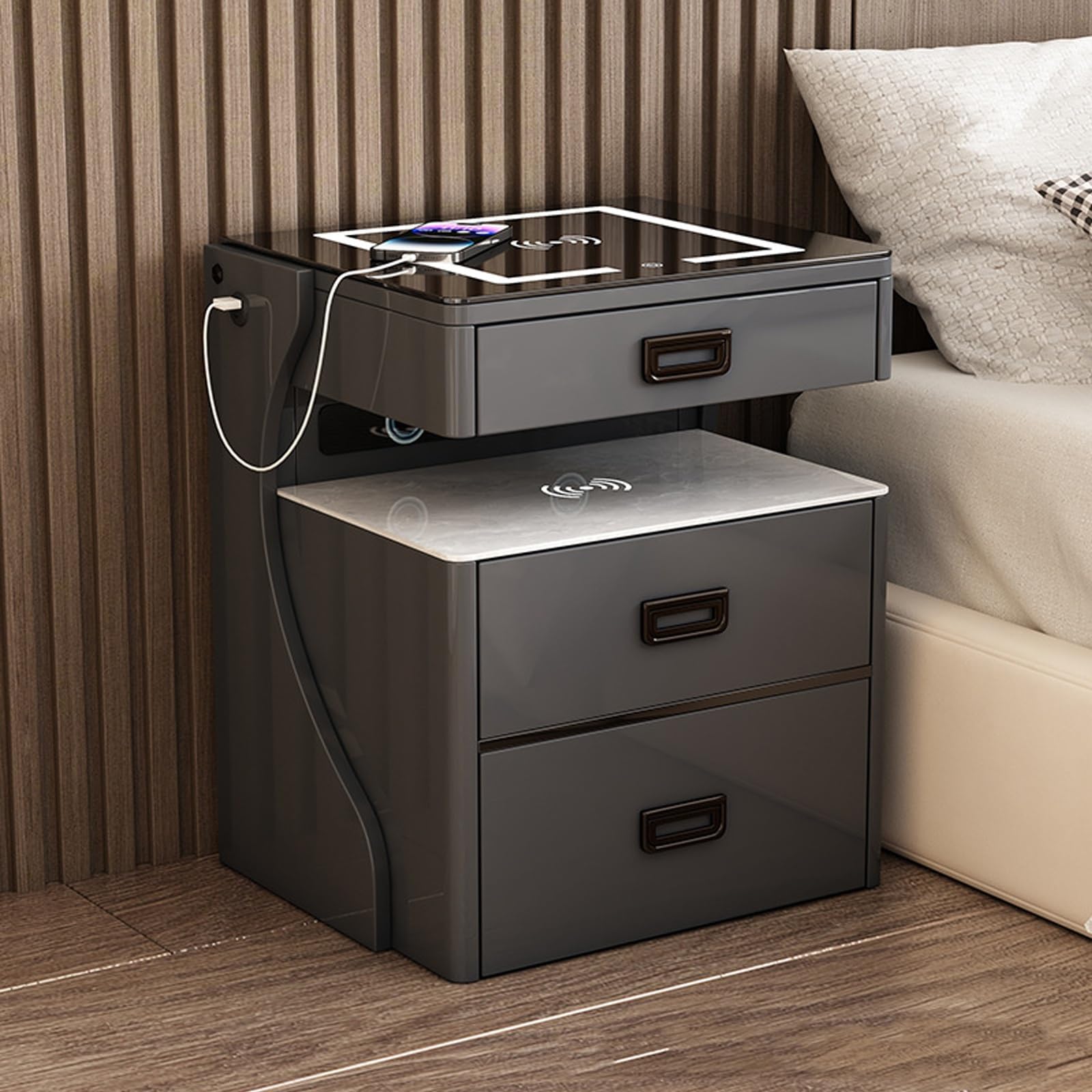 Table d'appoint intelligente à intensité variable pour lire et charger son téléphone