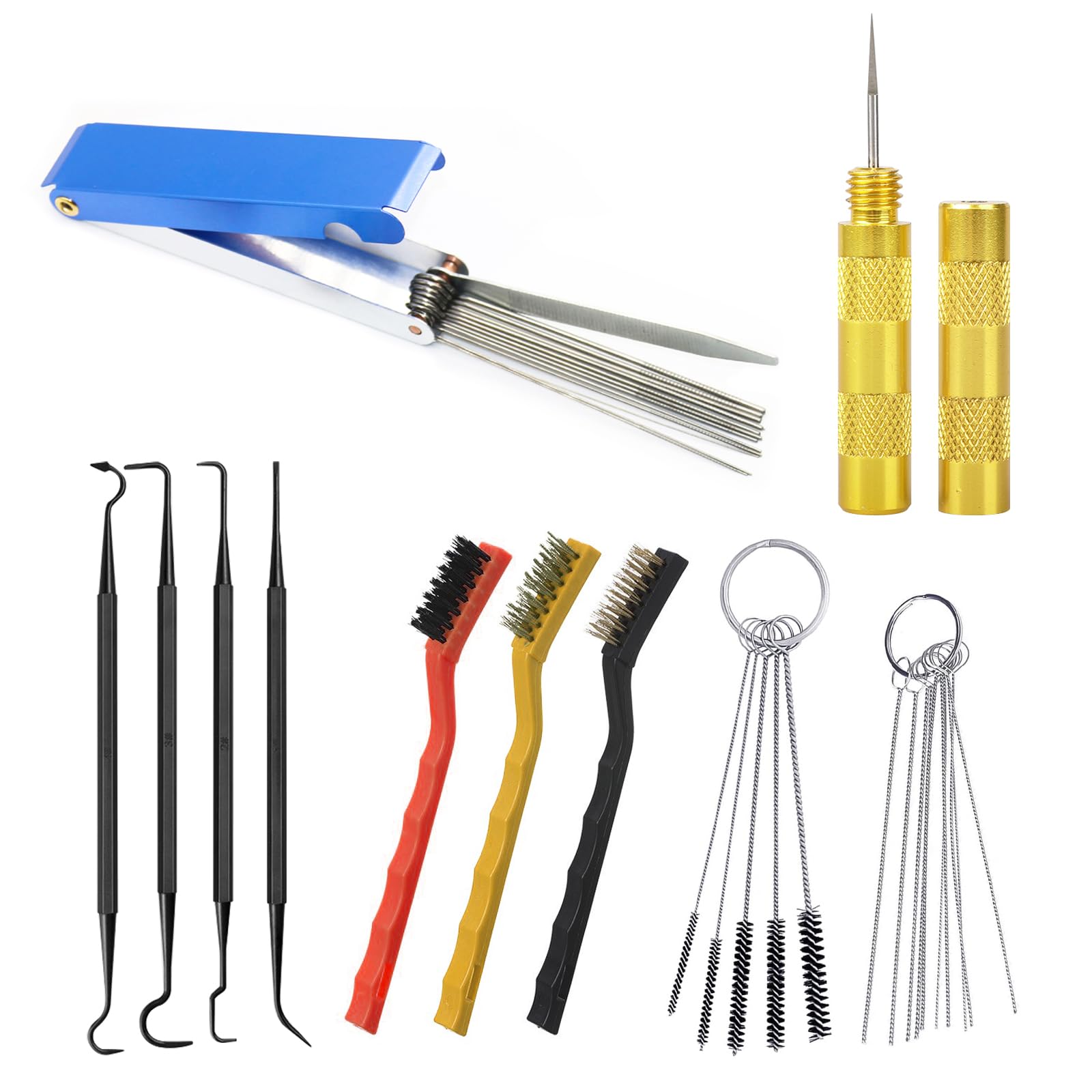 Vergaserreiniger Set, Vergaser Kohlenstoff Schmutzentferner, Vergaserreiniger Motorrad, Vergaser Reiniger, 13 Reinigungsset + 10 Reinigungsnadeln + 5 Nylon-Bürsten +1 Scharfer Dorn (4+3 Hakenbürste)