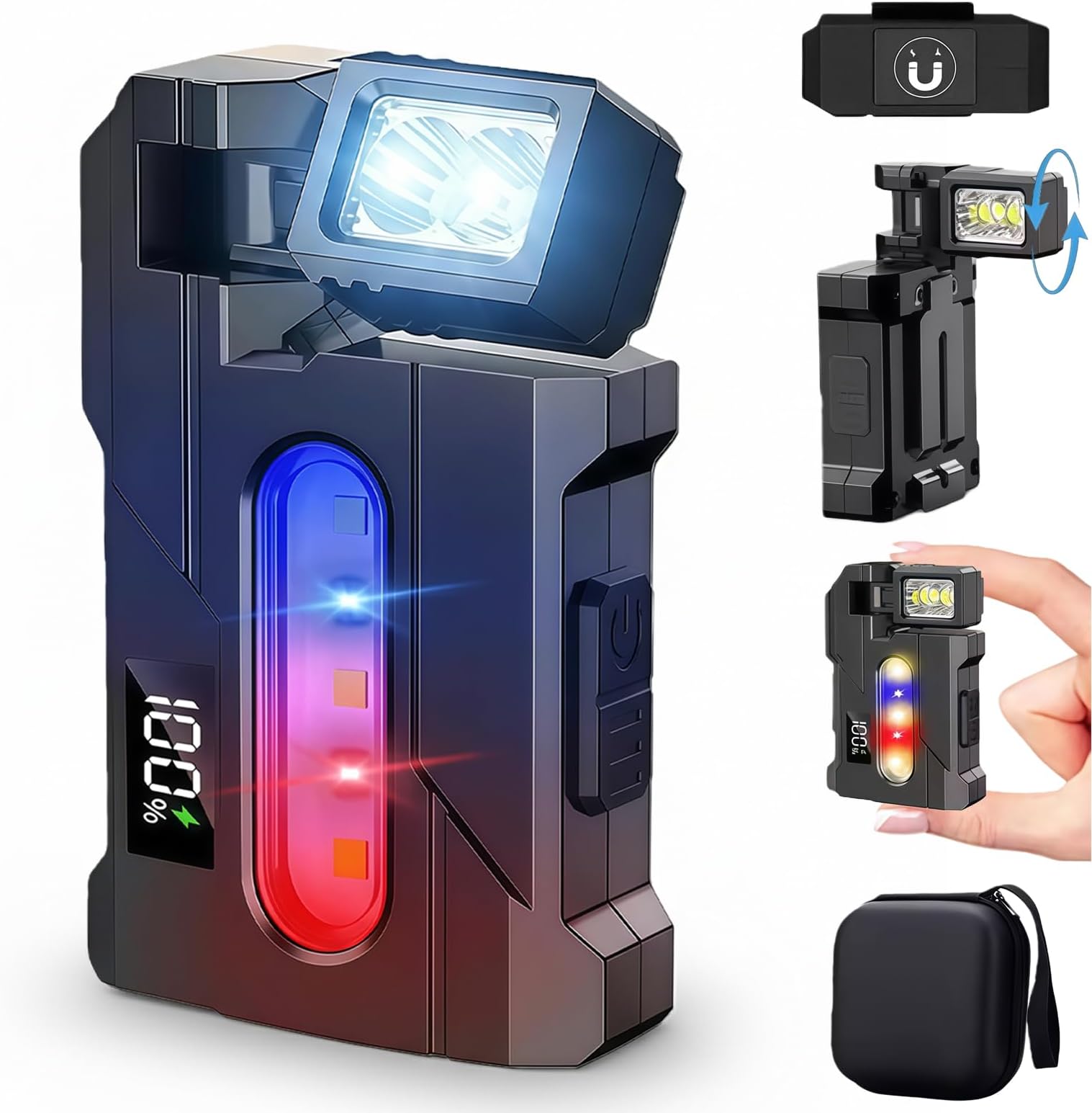 Pocket Rechargeable EDC Flashlight, Mini EDC Flashlight with 270° Rotable Lamp Head, 500 Lumens Super Bright Portable Flat Pocket Flashlights, Emergency Magnetic Keychain Work Light (1Pcs)
