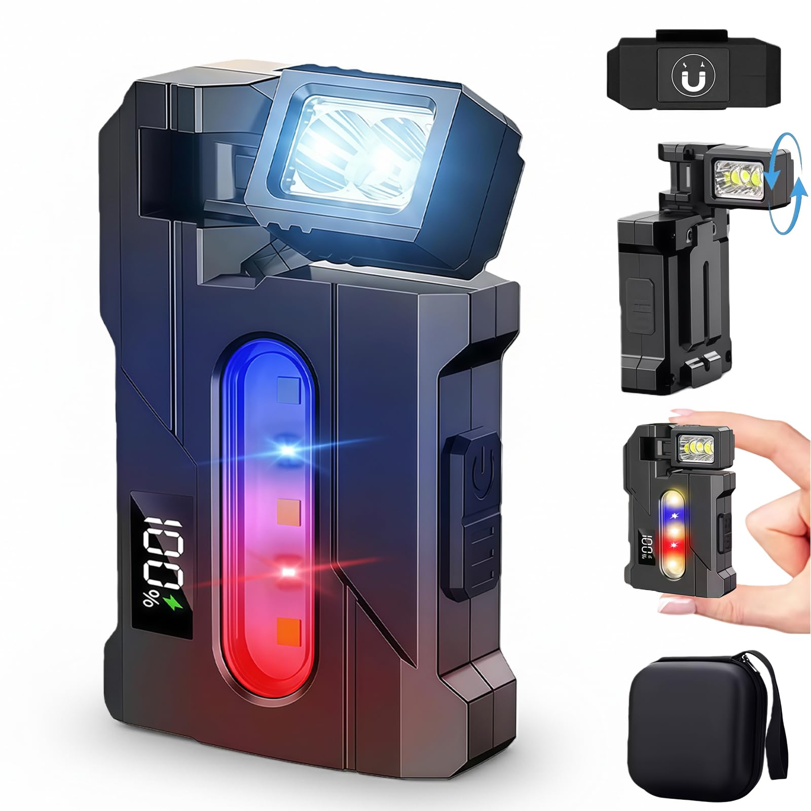 Pocket Rechargeable EDC Flashlight, Mini EDC Flashlight with 270° Rotable Lamp Head, 500 Lumens Super Bright Portable Flat Pocket Flashlights, Emergency Magnetic Keychain Work Light (1Pcs)