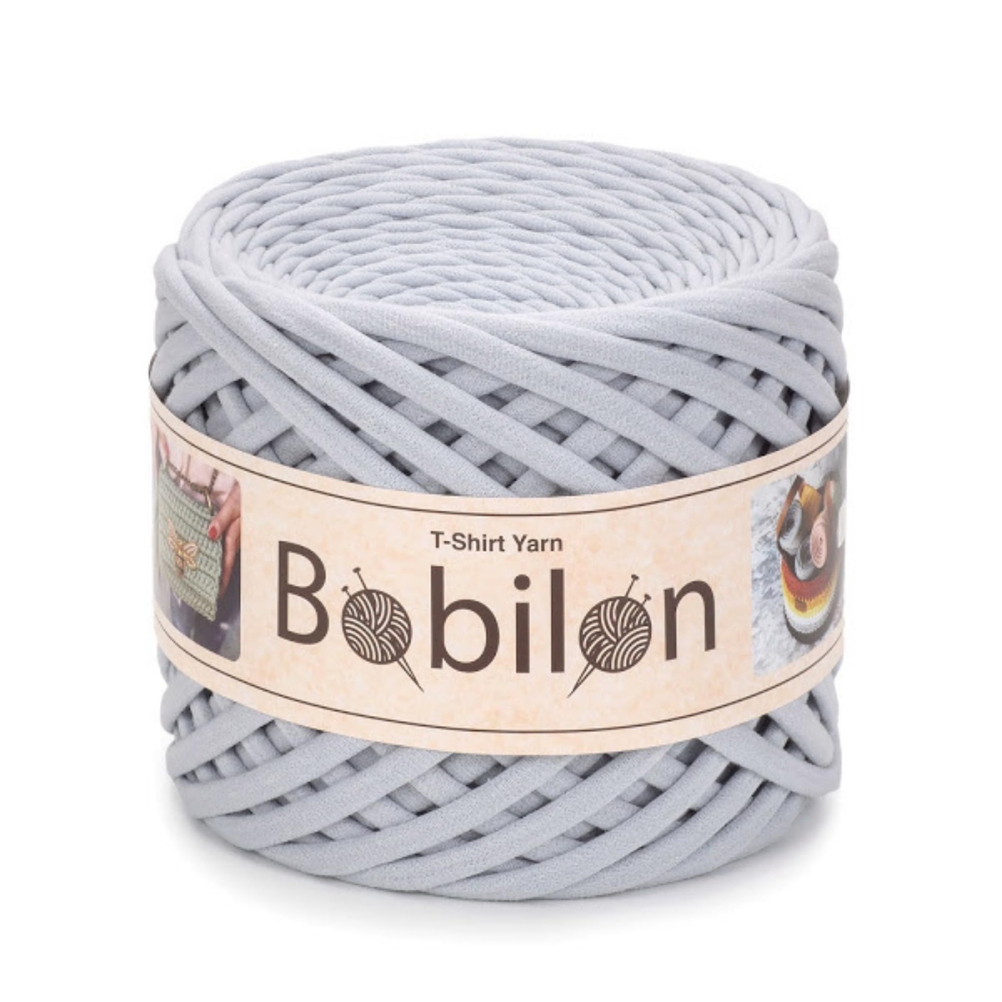 T-Shirt Yarn Ball – 3–5 mm Organic Cotton Jersey for Crochet, Knitting, Macrame, DIY Crafts – Soft Textile Ribbon – Silver