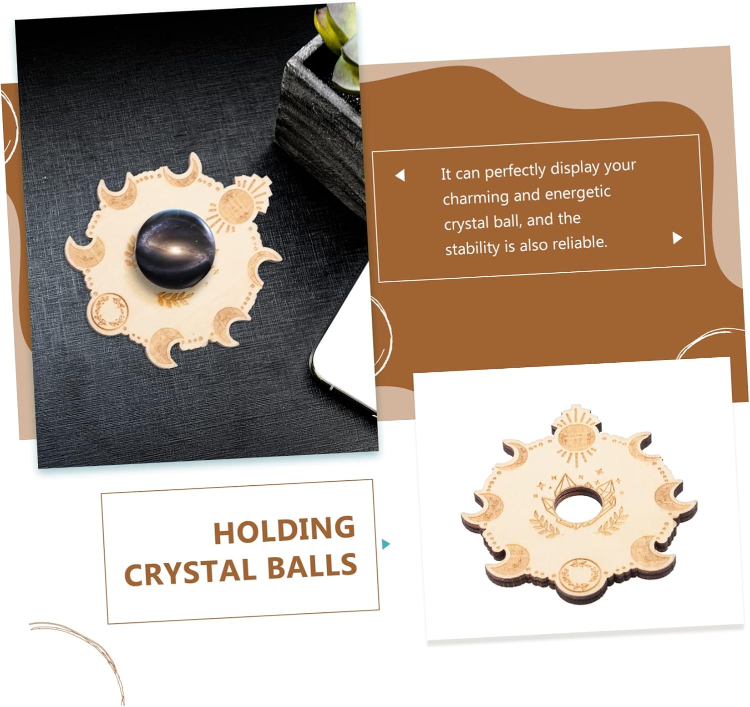 Ipetboom Crystal Ball Stand 6pcs Wooden Display Holder for Xmas Display