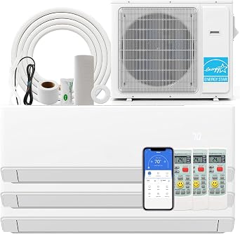 SIMOE 30K BTU Tri 3 Zone Mini Split Air Conditioner 7K 7K 9K BTU, Heat Lower as -13F, Works with Alexa, 23 SEER2, Ductless Wall Mounted Air Conditioner with Pre-Charged Heat Pump & 16ft Install Kit