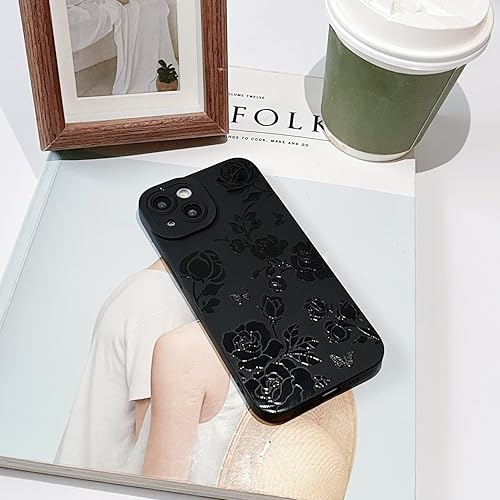 Miniatura 5 de Finyosee Funda compatible con iPhone 12 Mini de 5.4 pulgadas, diseño lindo de flores de mariposa, diseño sólido negro fresco, de silicona suave,
