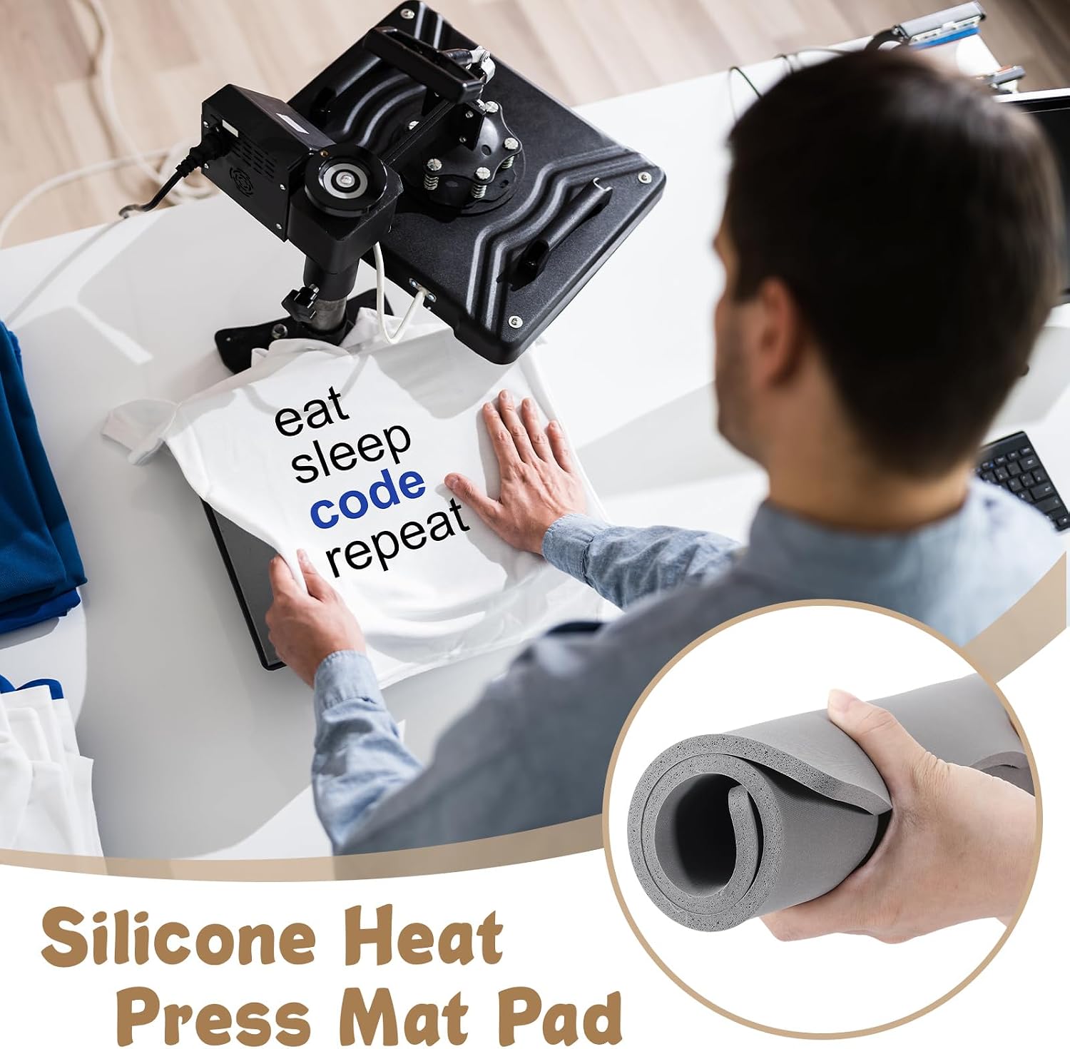Frienda 2 Pcs Heat Press Pad Mat 0.31 Inch Thick Silicone Mat for Heat Press Flat Press Replacement Pad for Sublimation Heat Transfer Machine T Shirt Iron, Gray (15 x 11.4 Inches)