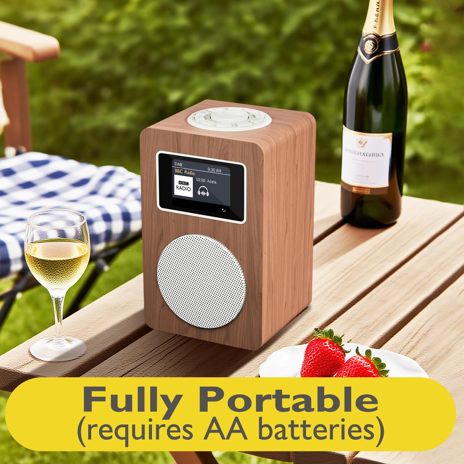 MD4 Radio Dab,Radio Digital Dab Plus,con Altavoz Bluetooth,Radios FM de Cocina de Red y Batería,Pantalla a Color,40 Presintonías,Alarma,Puerto para Auriculares,Caja de Madera-Acabado Nogal