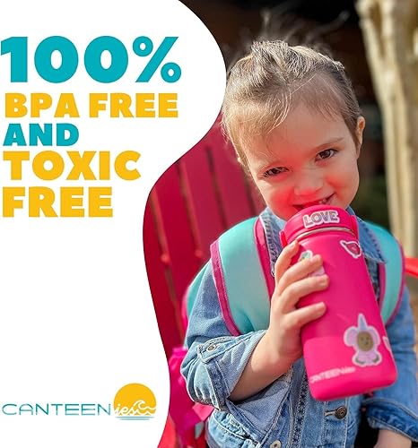 Miniatura 4 de Botella de agua para niños para la escuela, 32 onzas, tapa con popote, calcomanías, Scrunchie, acero inoxidable aislado al vacío de doble pared,