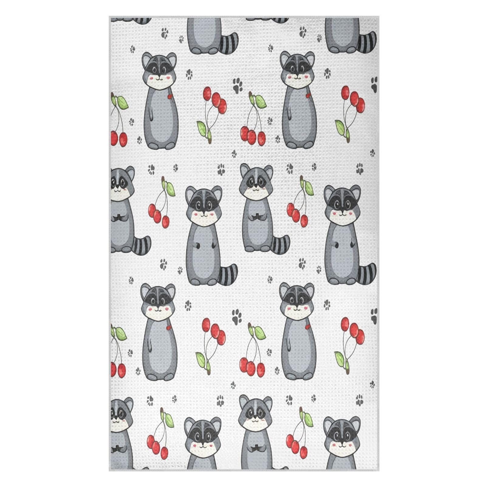 BURSTDDY Cartoon Raccoon (2) Kitchen Towels,Absorbent Dish Towels 2 Pack