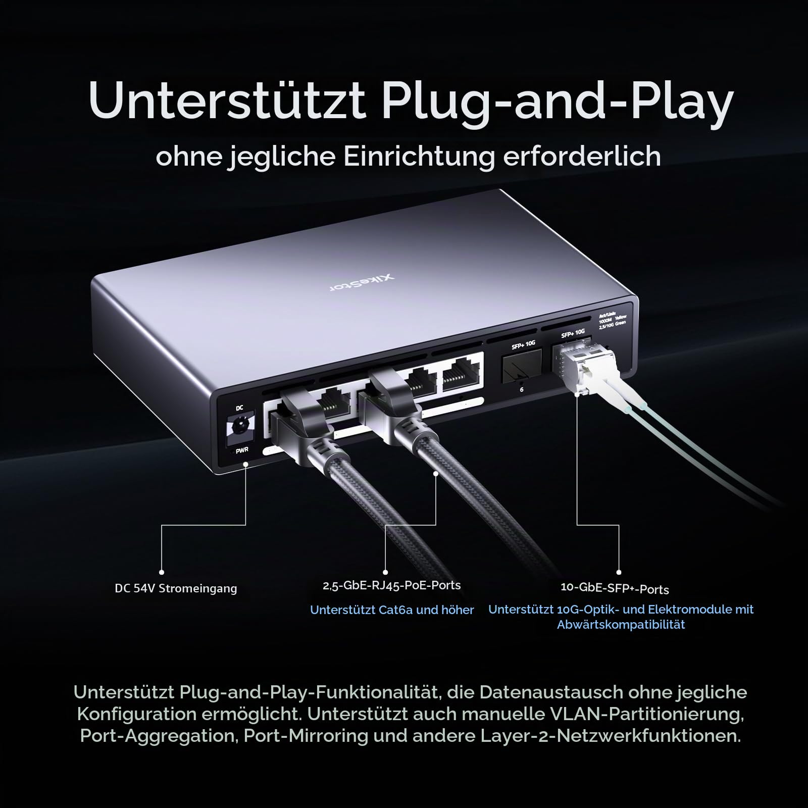 7-Port 2.5G Managed PoE+ Switch 5X 2.5GbE RJ45 PoE+ 2X 10G SFP+ | VLAN/LACP/QoS/STP/IGMP, Web-Managed, Fanless Metallgehäuse für IP Kamera, NAS, WiFi 6/7 AP