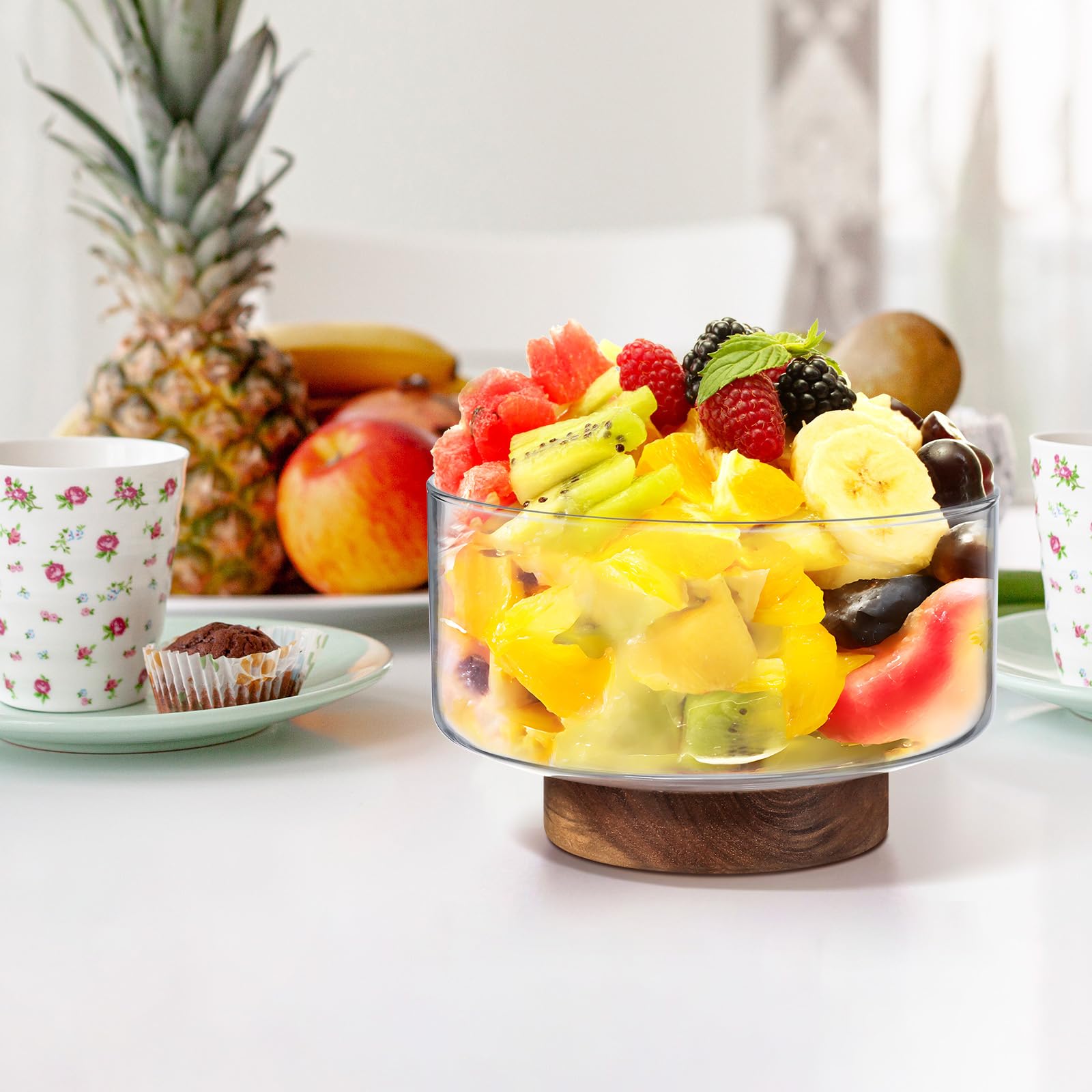 Glass Bowl NiHoe Glass Salad Bowl With Acacia Wood