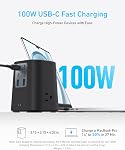 Anker Charging Station (100W), 9-in-1 USB-C Power Strip with 300J Surge Protection, for iPhone 15 and MacBook, 5 ft Flat Cable and Plug, 4 USB-C and 2 USB-A Ports, 3 AC Outlets, for Home, Office