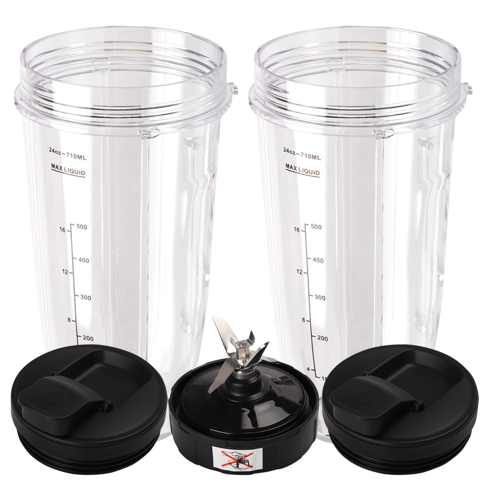 5 Pieces Blender Replacement Parts, 2X 710ml Cups & 1x Blade & 2X Spout Lids Compatible with Nutri Ninja Blender Auto iQ BL480 BL482 BL642 BL682 NN102