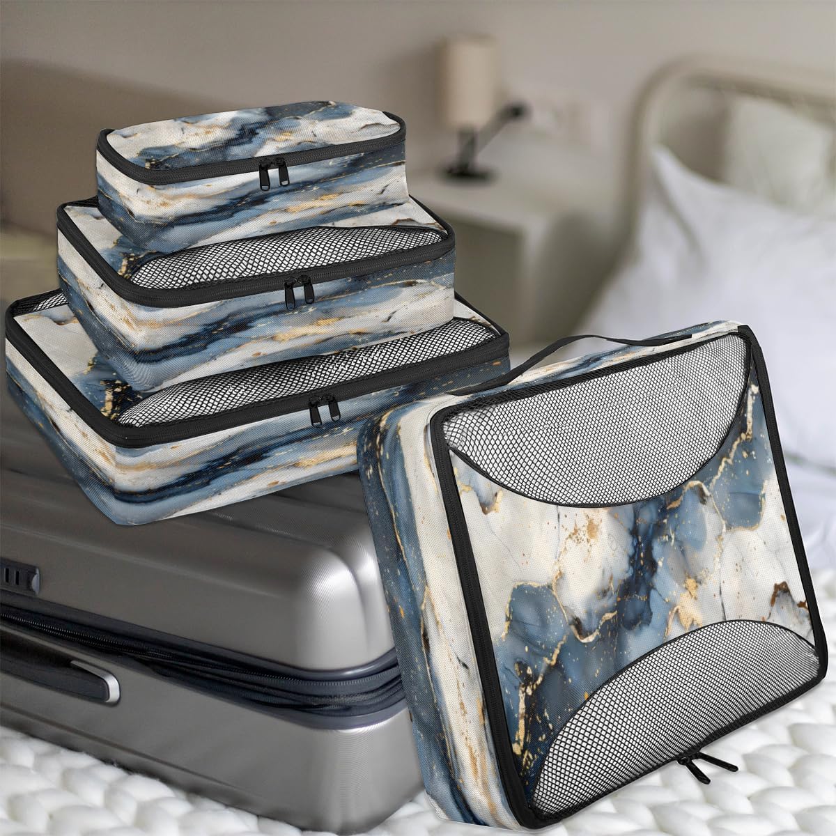 Marble Theme 4 Set Packing Cubes Packing Cubes for Women Lightweight Travel Essential Bag Clothes Carry on Suitcase Bags for Accessories Essentials
