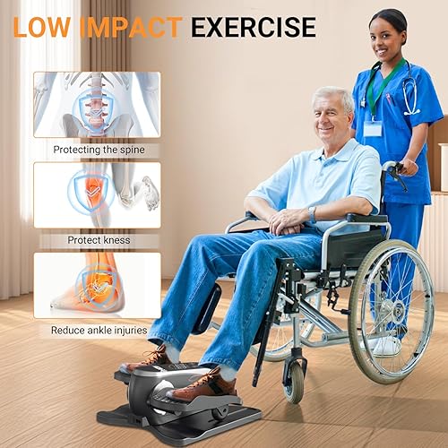 Miniatura 5 de Máquina elíptica debajo del escritorio, ejercitador eléctrico de piernas para personas mayores con 12 velocidades ajustables, modos automático y HR,