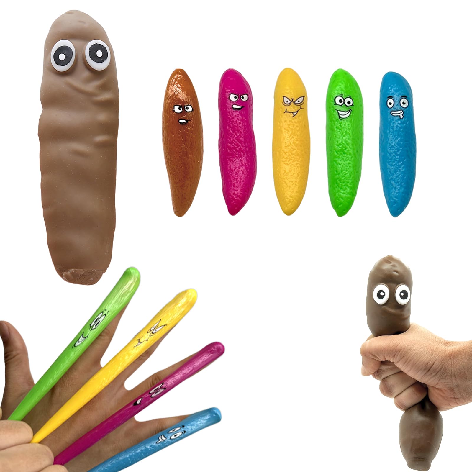 POPOYU 4er-Set Dehnbare Kackwurst-Spielzeuge – Lustige Stressbälle Mit Wackelaugen, Perfekt Für Scherze & Zum Relaxen