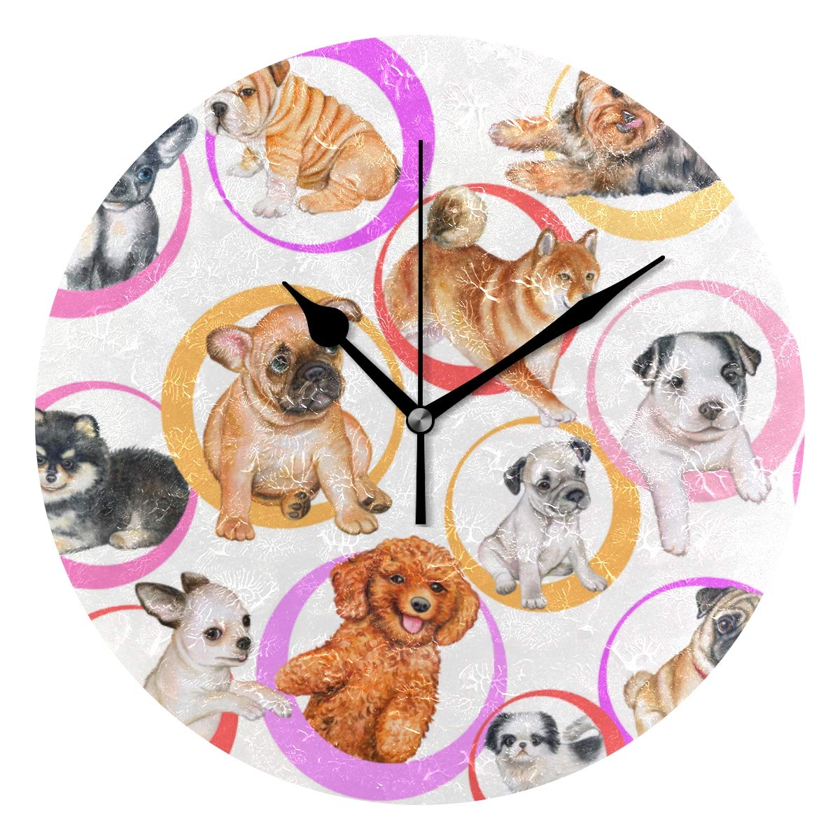 Amazon Miscery 掛け時計 シームレスパターン子犬壁紙犬水彩画 インテリア 木製 サイレント キッズ 子供 部屋飾り 簡単 和風 置き時計 可愛い おしゃれ 北欧 時計 壁掛け 連続秒針 電池式 プレゼント 置き時計 掛け時計 オンライン通販